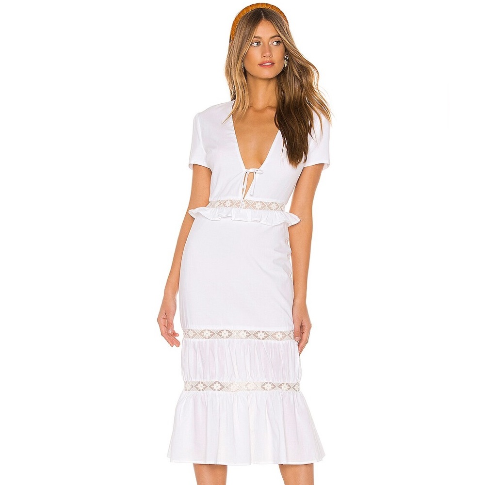 Privacy Please Clemente White Ruffled Midi Dress